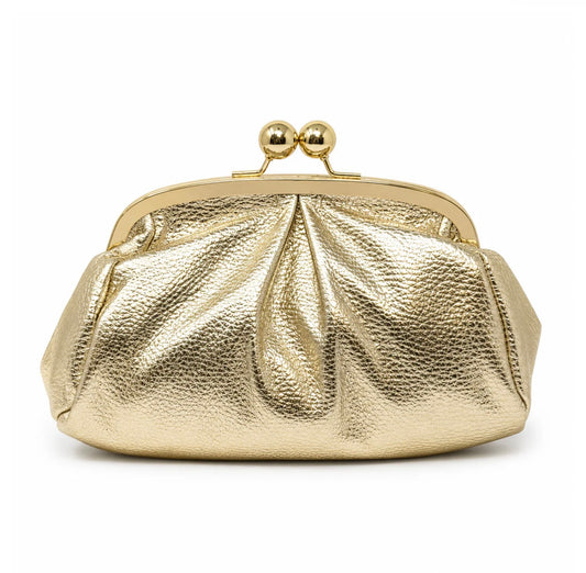 Kiss Lock Pleated Leather Bag - Gold