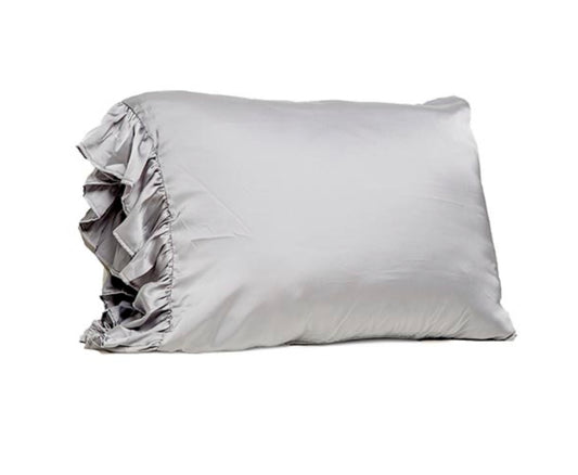 Silky Ruffle Pillow Case - Gray