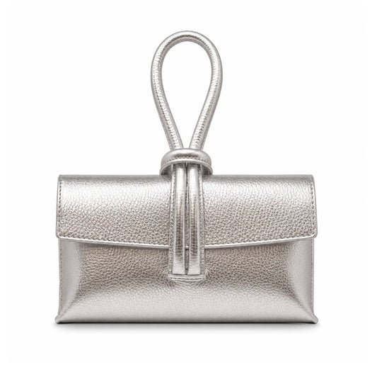 Genuine Leather Wristlet Bag - Silver