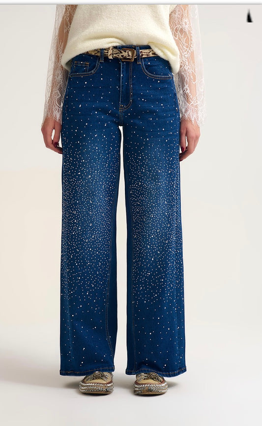 Wide Leg Rhinestone Jeans