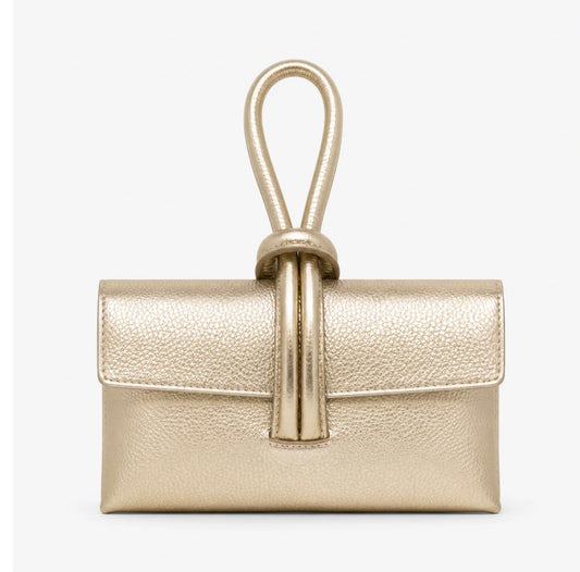Genuine Leather Wristlet Bag - Gold
