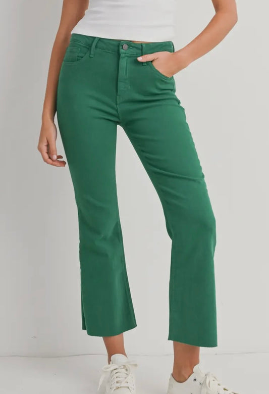 Green Crop Flare Jeans