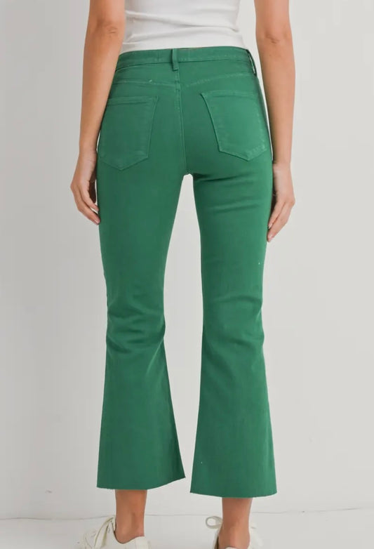 Green Crop Flare Jeans