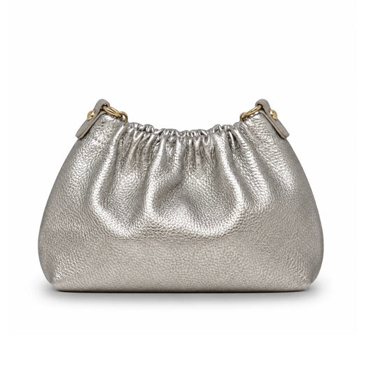 Italian Leather Clutch and Crossbody - Silver
