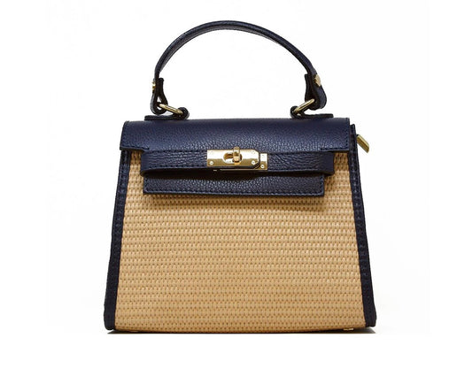 Navy Raffia Bag