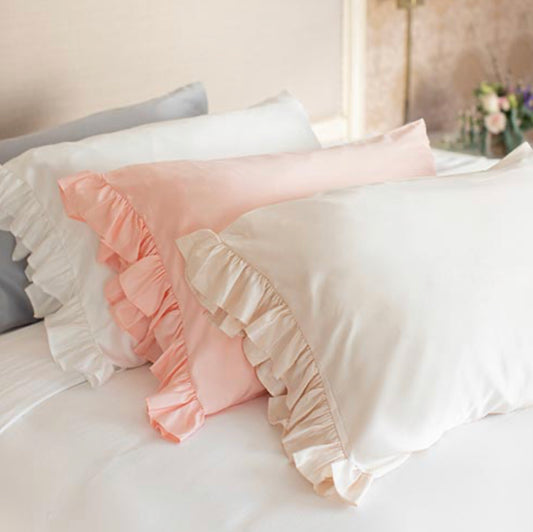 Silky Ruffle Pillow Case - White