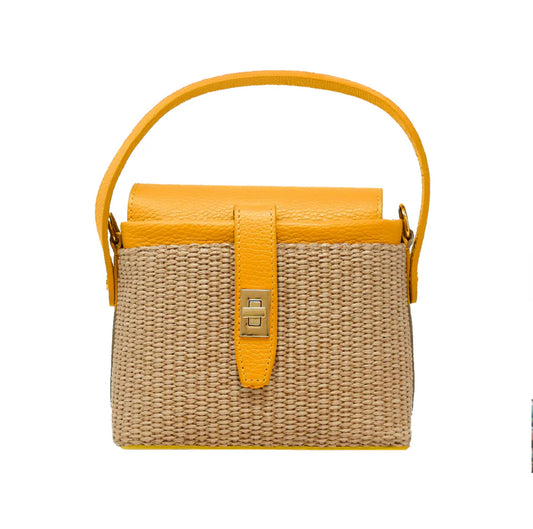 Italian Leather and Rattan Handle Top - Yellow