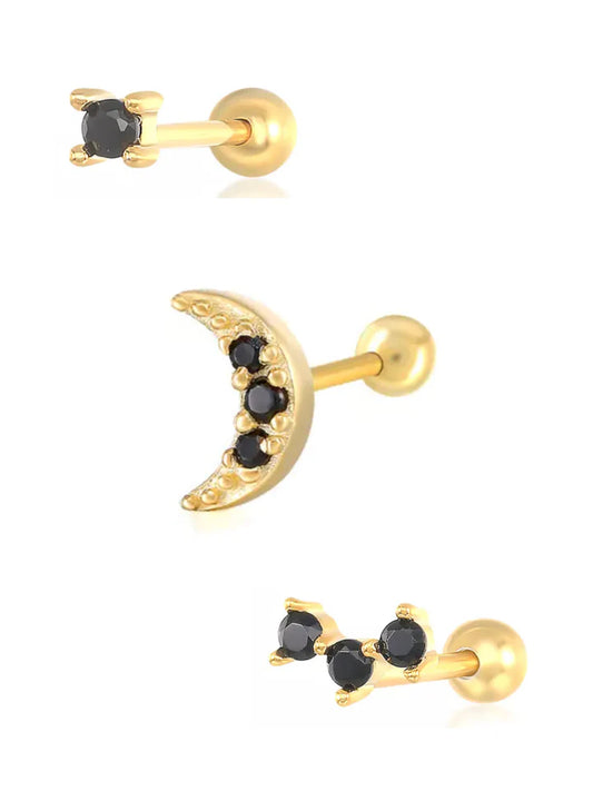 Single Stud Earring Trio - Black