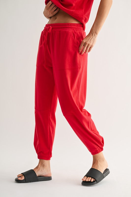 Offset French Terry Joggers - Red