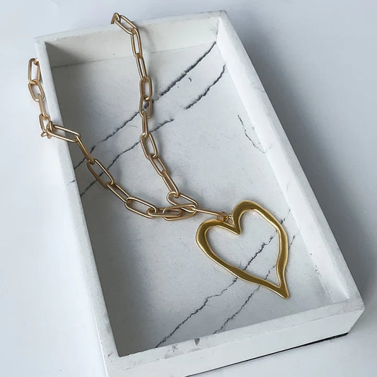 18” XL Paperclip w Heart Pendant - Gold heart w/ gold chain