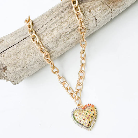 Rainbow Studded Heart Necklace