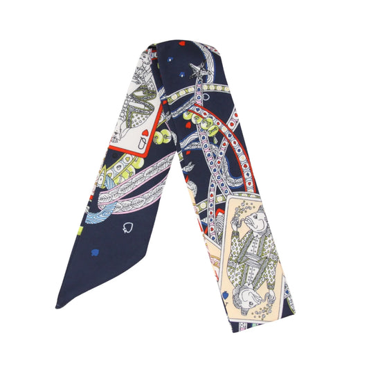 Navy Playing Card Pattern Skinny Scarf