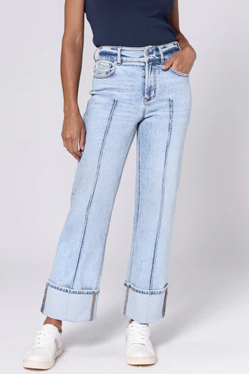 Holly High Rise Cuffed Hem Straight Jeans - Lakeshore Wash