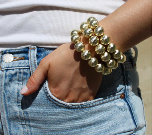 Brushed Metal Bead Bracelet Gold