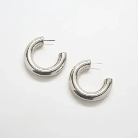 Medium Chunky Hoop Earrings - Silver