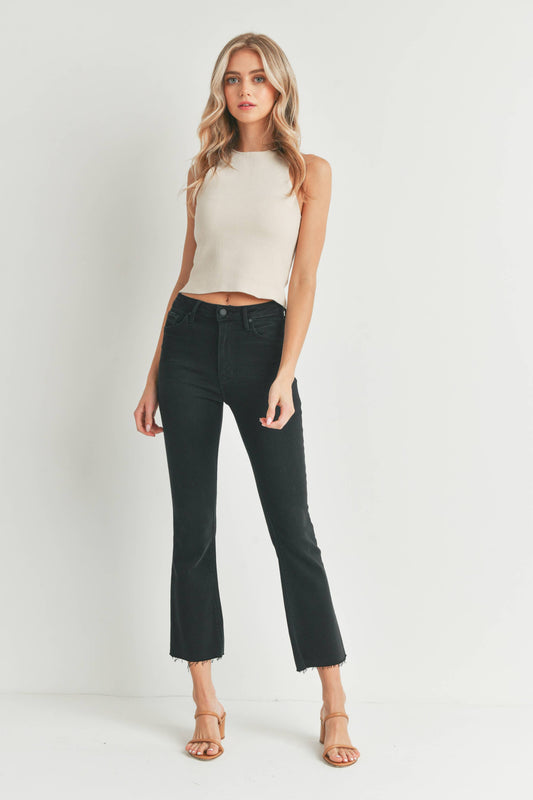 High Rise Tonal Crop Flare - Washed Black